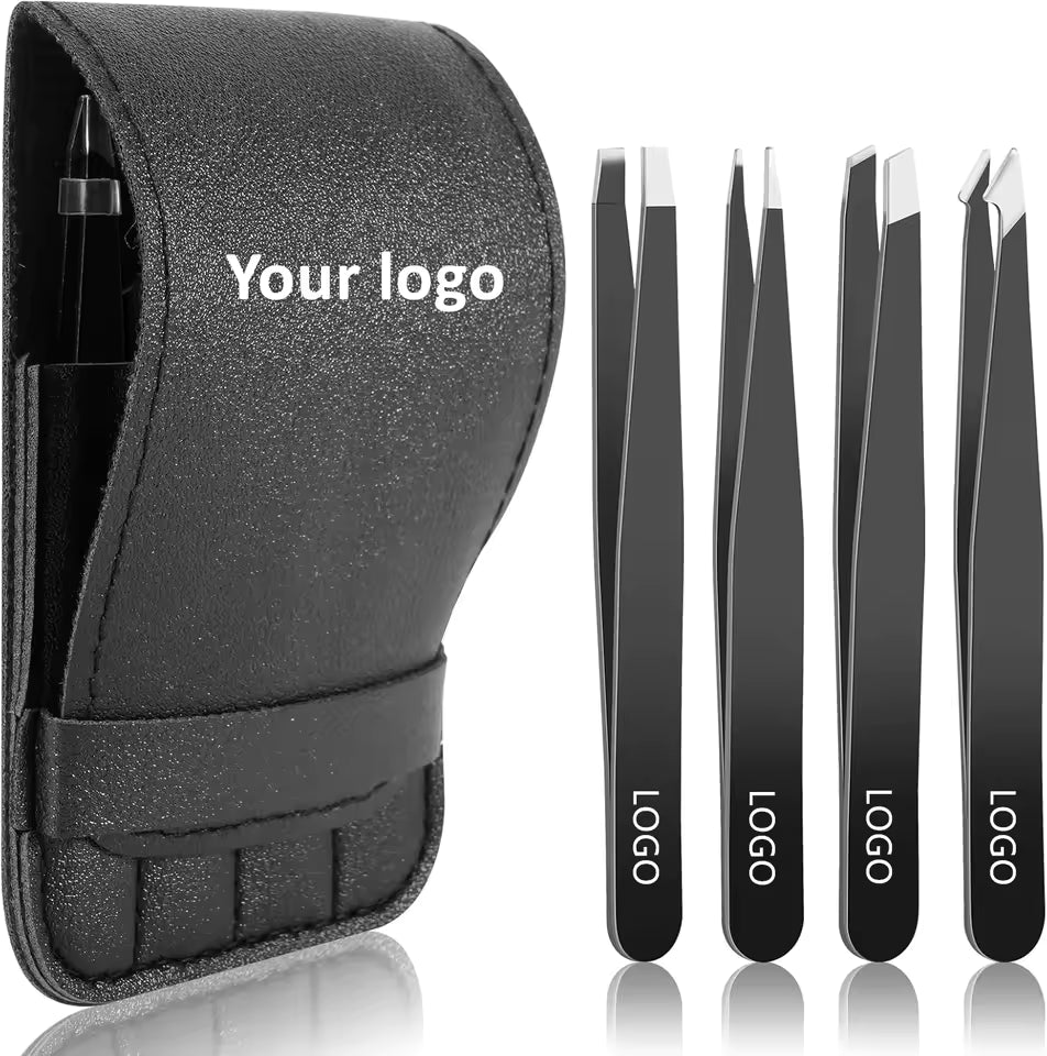 OEM 4pcs Stainless Steel Eyebrow Tweezer Set with Pouch | Little Cotton - Little Cotton | Disposable Cotton Products Manufacturer & Wholesale