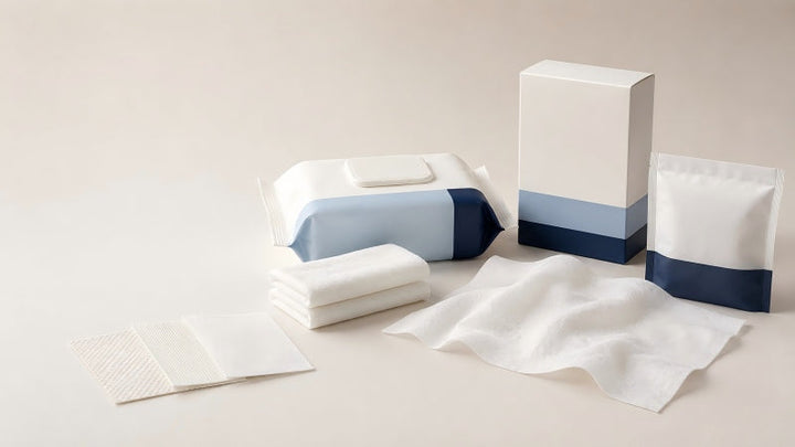 Private label disposable face towels with unbranded packaging samples for product development