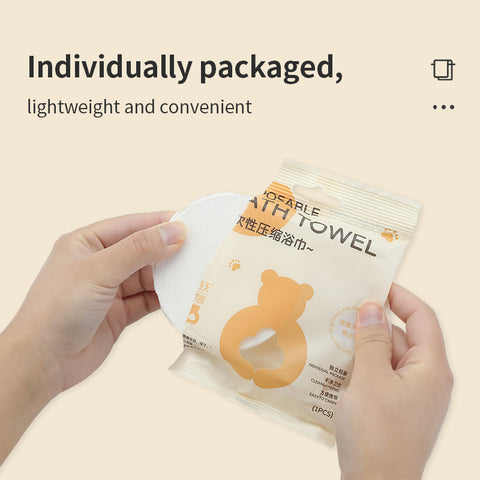 Extra Large Disposable Compressed Bath Towel (70x140cm) – Cute Spring Bear Design – Portable Travel Shower Sheet (Wholesale)