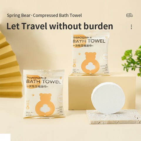 Extra Large Disposable Compressed Bath Towel (70x140cm) – Cute Spring Bear Design – Portable Travel Shower Sheet (Wholesale)