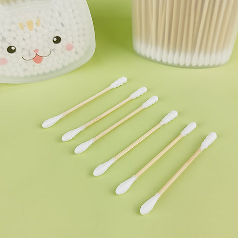 Eco-Friendly Bamboo Cotton Swabs (Spiral/Cat Ear Shape) – Biodegradable Gourd Tip Buds for Precision Makeup & Ear Cleaning (Wholesale)