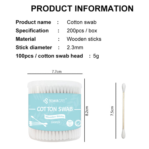 Bowincare™ Biodegradable Wooden Stick Cotton Swabs – Sturdy Birchwood Stem & 100% Cotton Tips – Plastic-Free Daily Hygiene Buds (Wholesale)