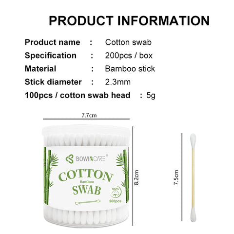 Bowincare™ Sterile Cotton Tipped Applicators – 6-Inch Wooden Shaft – Individually Wrapped Medical Swabs