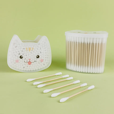 Eco-Friendly Bamboo Cotton Swabs (Spiral/Cat Ear Shape) – Biodegradable Gourd Tip Buds for Precision Makeup & Ear Cleaning (Wholesale)