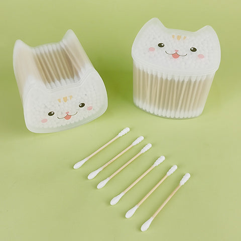 Eco-Friendly Bamboo Cotton Swabs (Spiral/Cat Ear Shape) – Biodegradable Gourd Tip Buds for Precision Makeup & Ear Cleaning (Wholesale)