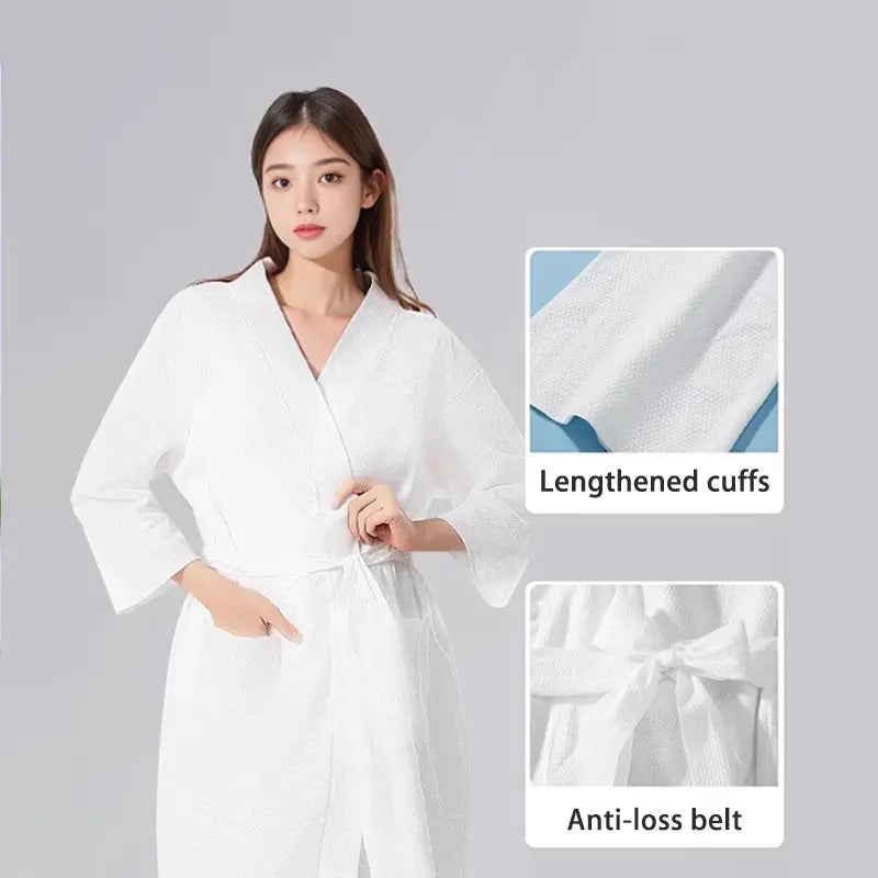 Inclusive sizing unisex disposable spa robe with adjustable belt for luxury salons