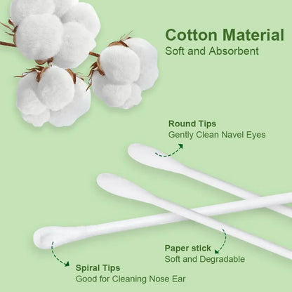 Close-up of spiral dual tip lint-free baby safe pure cotton swabs for maternity brands