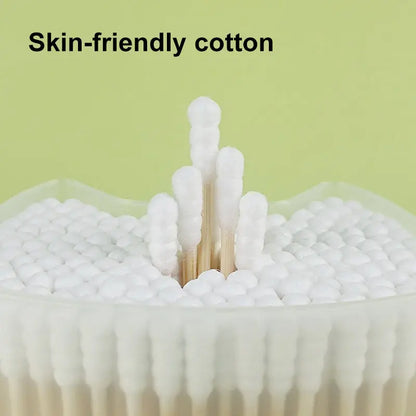 Close-up of precision cat ear shape pure cotton buds for makeup touch-ups