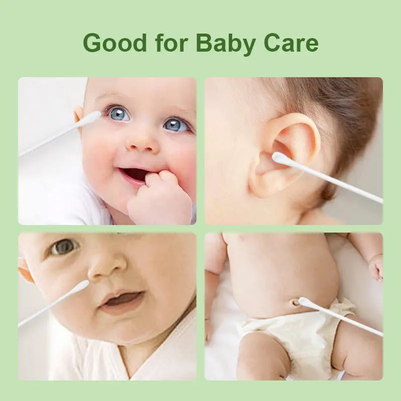 Close-up of spiral dual tip lint-free baby safe pure cotton swabs for maternity brands