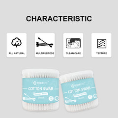 Bowincare Wooden Stick Cotton Swabs - 200 Count Barrel