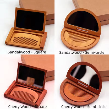 OEM Custom Sandalwood Mirror & Comb Set | Foldable Travel Grooming | Little Cotton