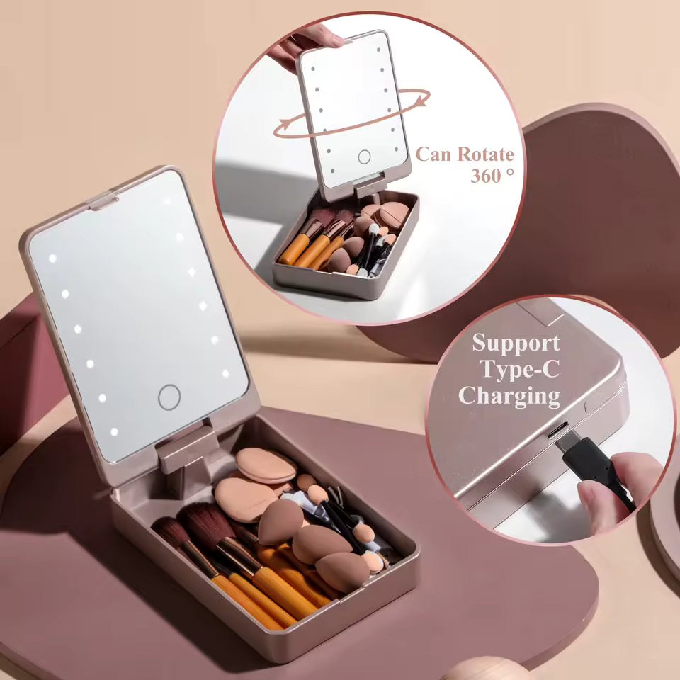 OEM 5pcs Travel Makeup Brush Set with LED Mirror Case | Little Cotton