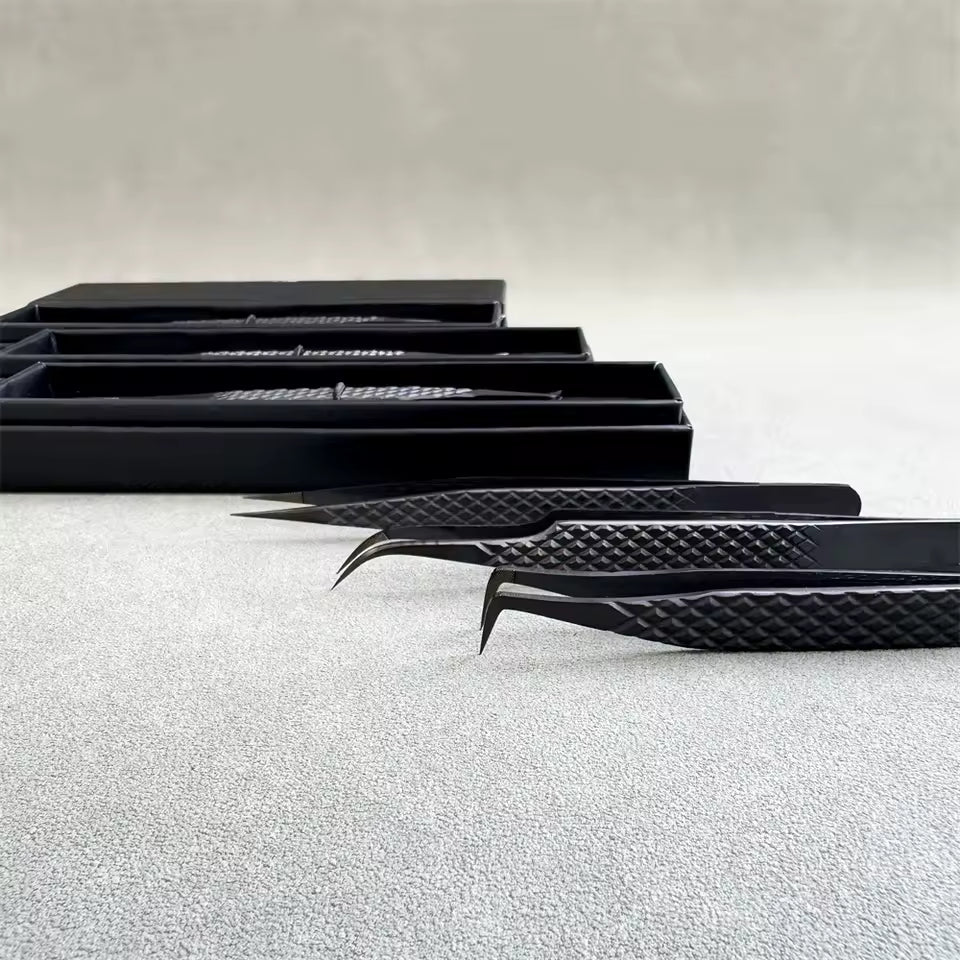 OEM Fiber Tip Mega Volume Lash Tweezers | 45 90 Degree L-Shape | Little Cotton