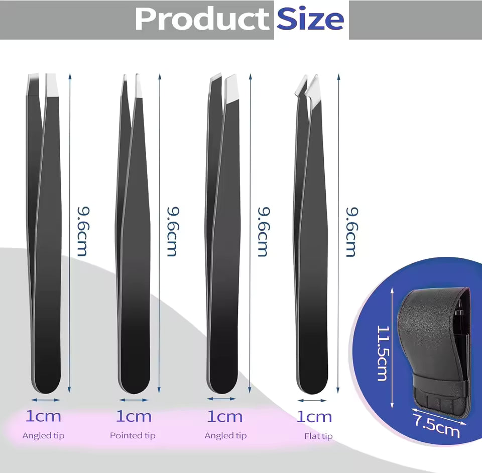 OEM 4pcs Stainless Steel Eyebrow Tweezer Set with Pouch | Little Cotton