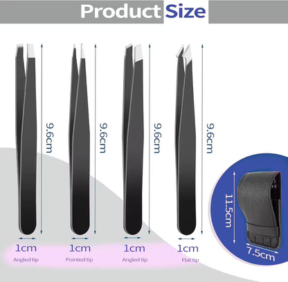 OEM 4pcs Stainless Steel Eyebrow Tweezer Set with Pouch | Little Cotton