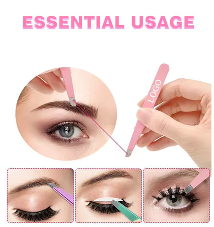 Professional Slanted Eyebrow Tweezers | Rose Gold Stainless Steel | Little Cotton