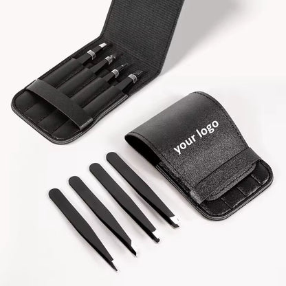 OEM 4pcs Stainless Steel Eyebrow Tweezer Set with Pouch | Little Cotton