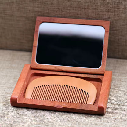 OEM Custom Sandalwood Mirror & Comb Set | Foldable Travel Grooming | Little Cotton
