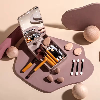 OEM 5pcs Travel Makeup Brush Set with LED Mirror Case | Little Cotton