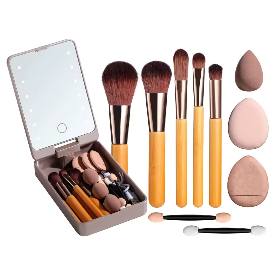 OEM 5pcs Travel Makeup Brush Set with LED Mirror Case | Little Cotton - Little Cotton | Disposable Cotton Products Manufacturer & Wholesale