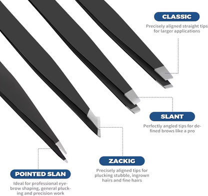 OEM 4pcs Stainless Steel Eyebrow Tweezer Set with Pouch | Little Cotton